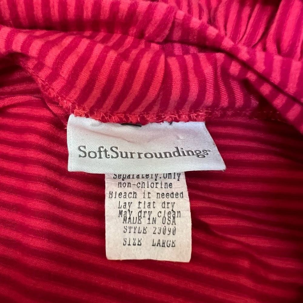 Soft Surroundings Shirt Top blouse Women Size L pink Stripe Ruffle Stretch - Picture 4 of 6